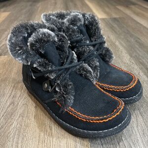 Easy Spirit‎ Boots Women’s 8M Black Dellali Suede Fur Lace Up Square Toe Comfort